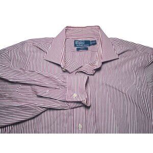 Polo Ralph Lauren Mens Regent Classic Fit Red & White Striped‎ Button-Up